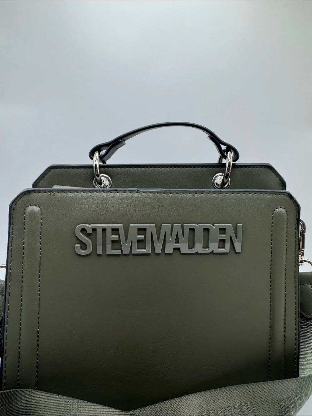 Steve Madden Olive Green Structured Crossbody Logo Strap and removable zip pouch
